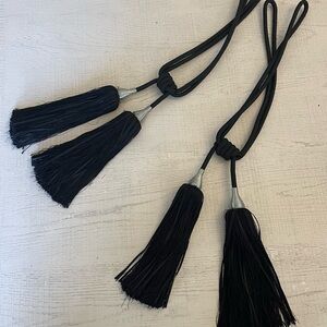 Drapery Tiebacks- Black Tassels with Luxurious Cord and Silver Accent Band